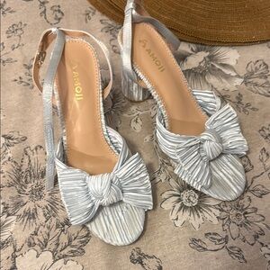 Women's Pale Blue Bow Heeled Sandals